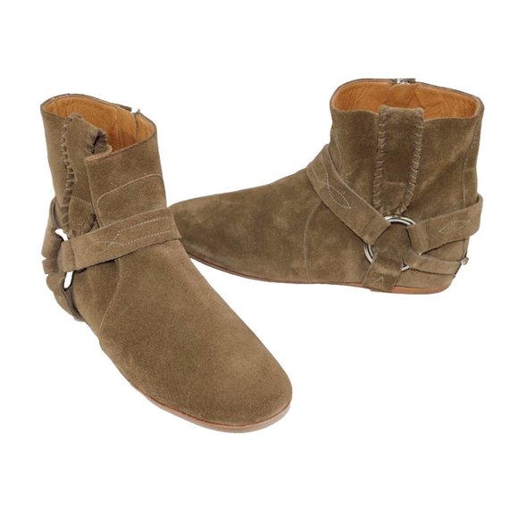 NEW $750 ISABEL MARANT RALF ANKLE BOOTIE HARNESS MOTO HIDDEN WEDGE 35 (Z1) - Picture 1 of 8